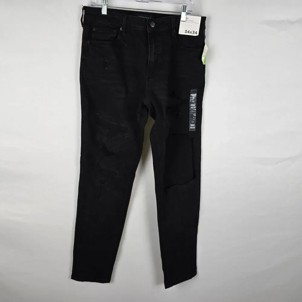 Aeropostale Aero Athletic Skinny Jeans Men's 34 x 34 Black Distressed NWT